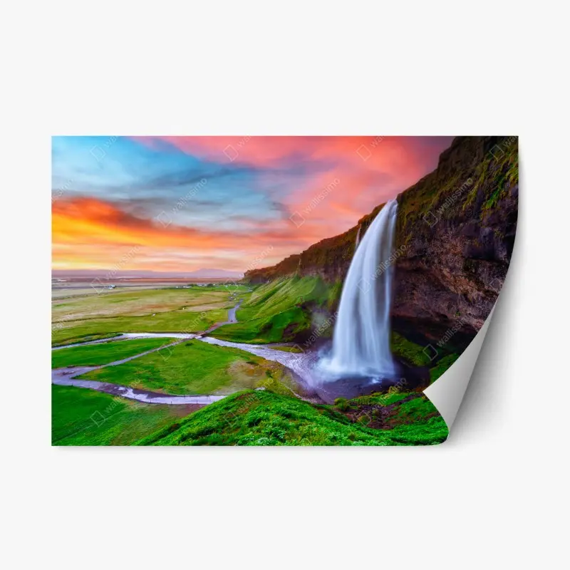 Repositionable sticker Seljalandsfoss waterfall at sunset