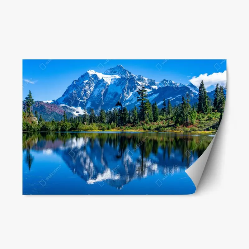 Repositionable sticker majestic mountain reflection over alpine lake