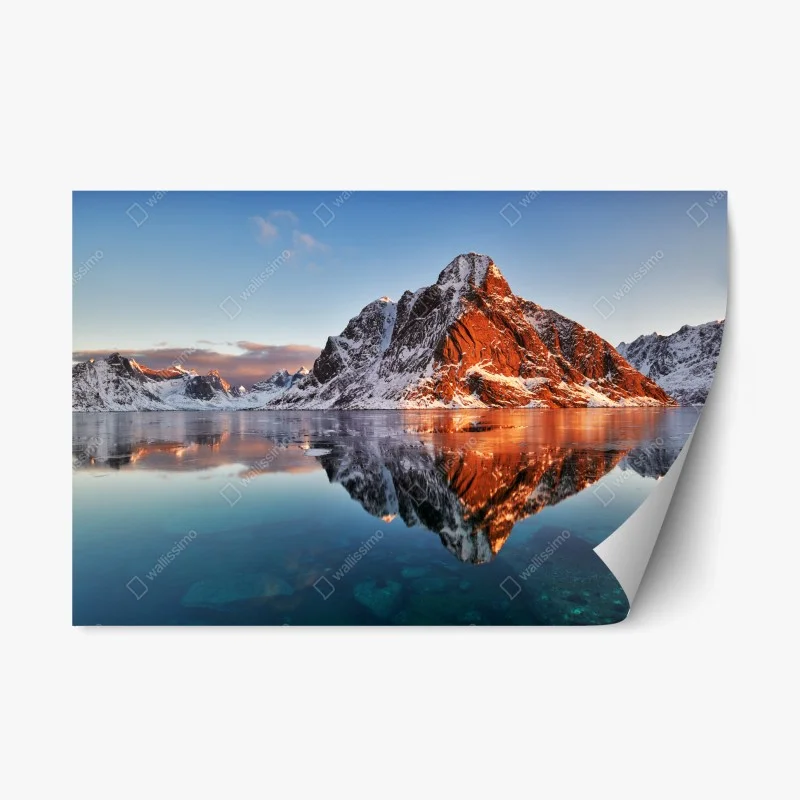 Repositionable sticker Lofoten sunrise mountain reflection