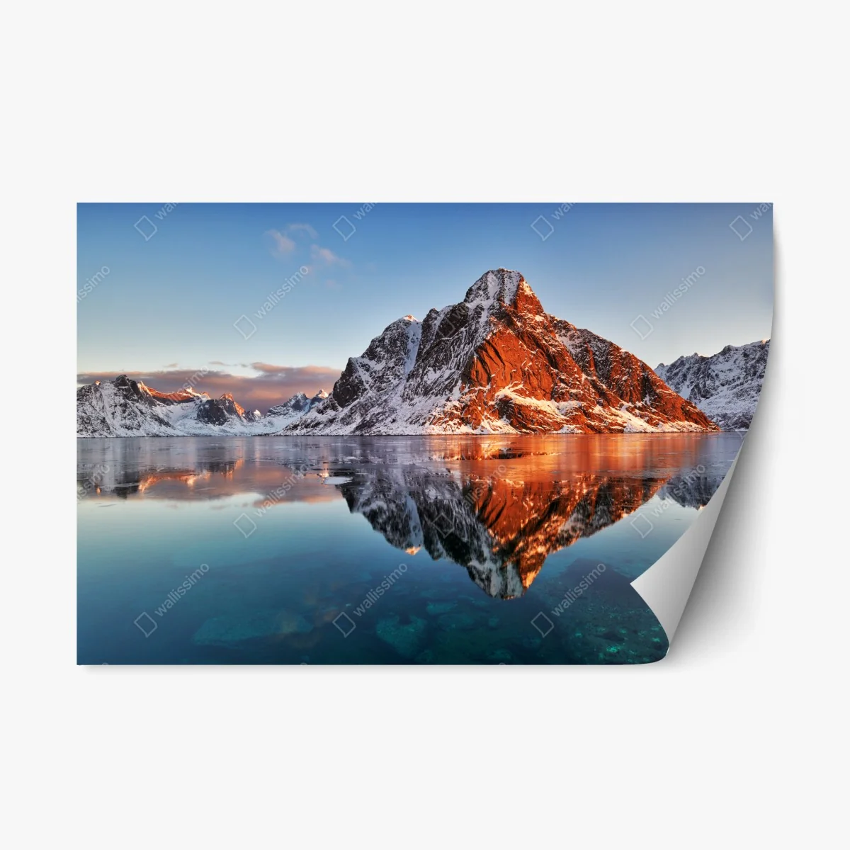 Repositionable sticker Lofoten sunrise mountain reflection • Wallissimo® Repositionable sticker Lofoten sunrise mountain reflection • Wallissimo®
