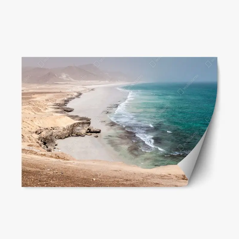 Repositionable sticker serene turquoise coastline over desert cliffs