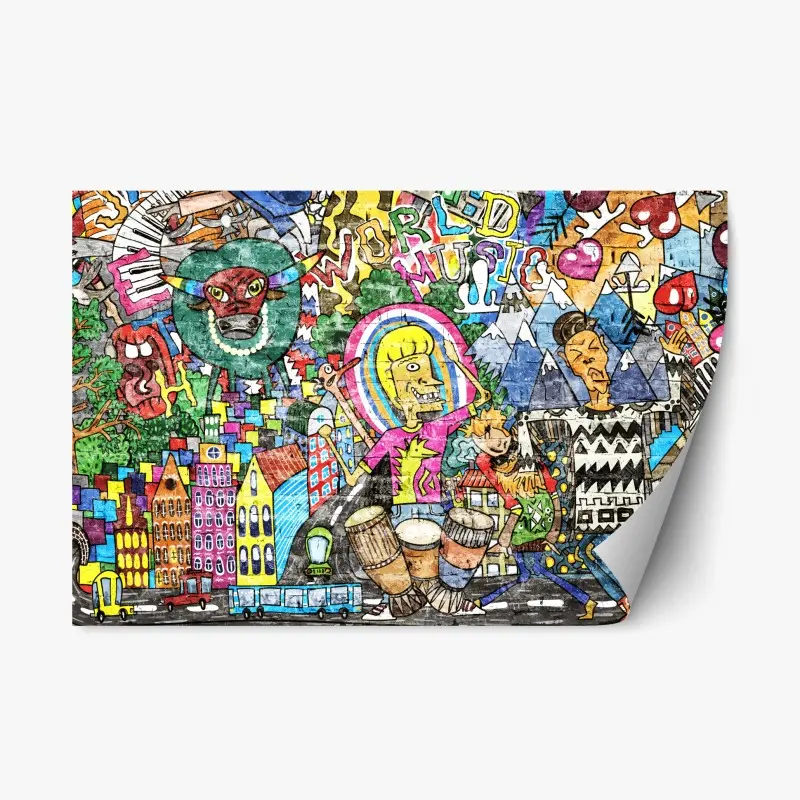 Repositionable sticker colorful urban graffiti mural