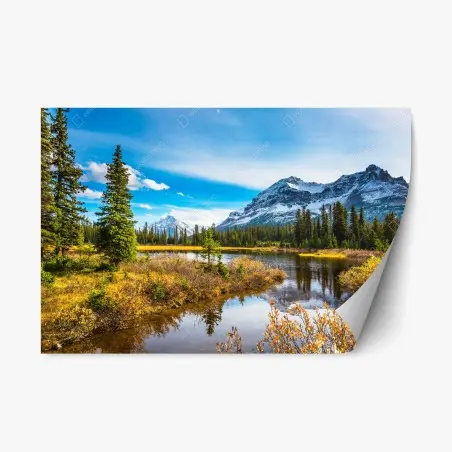 Repositionable sticker Rocky Mountains lakeside reflection • Wallissimo®