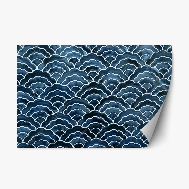 Repositionable sticker japanese blue wave pattern