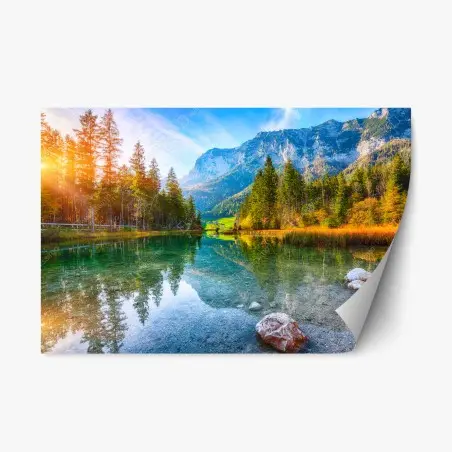 Repositionable sticker Hintersee autumn lake reflection at sunset • Wallissimo®