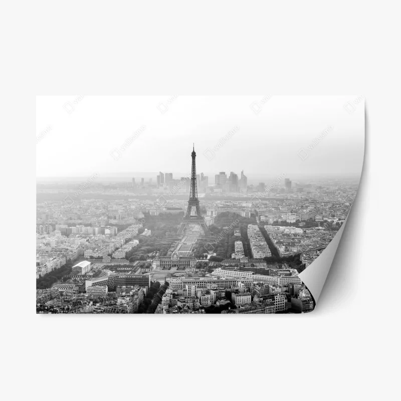 Repositionable sticker elegant Eiffel Tower aerial skyline in grayscale