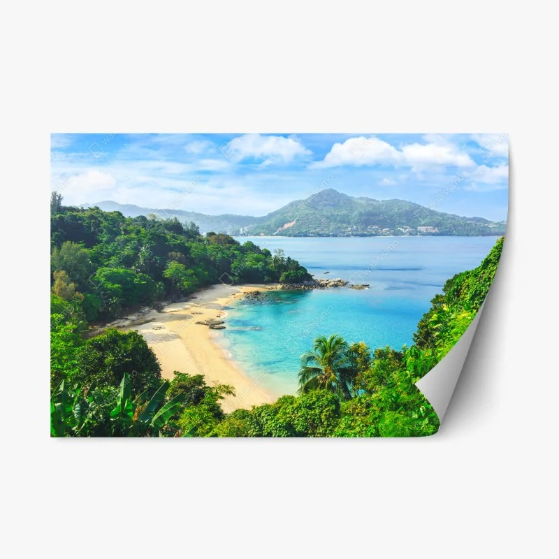 Repositionable sticker tropical turquoise cove with palm trees