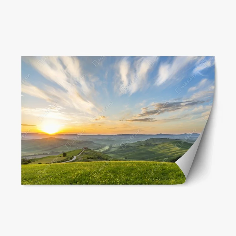 Repositionable sticker sunrise over an Italian meadow