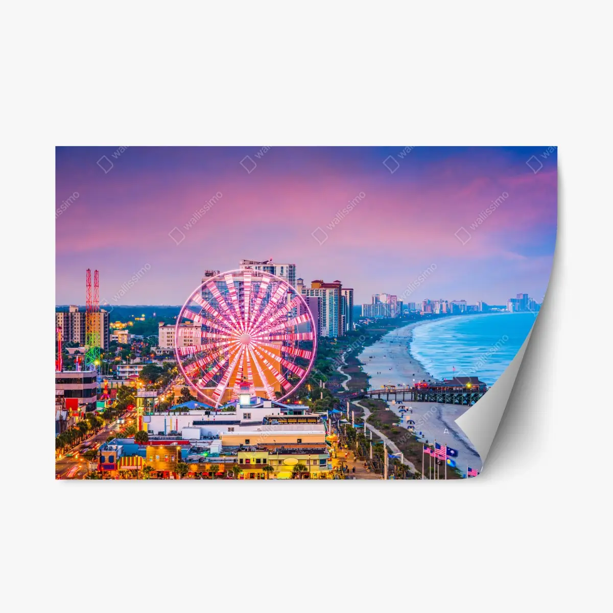 Repositionable sticker Myrtle Beach sunset skyline with ferris wheel • Wallissimo® Repositionable sticker Myrtle Beach sunset skyline with ferris wheel • Wallissimo®