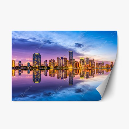 Repositionable sticker Miami skyline reflected on Biscayne Bay • Wallissimo®
