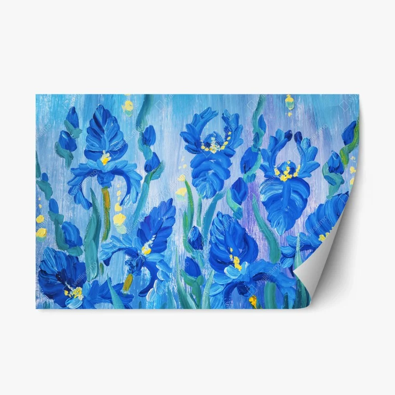 Repositionable sticker vibrant blue iris bouquet
