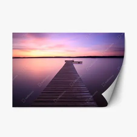 Repositionable sticker tranquil pastel sunset over lake pier • Wallissimo®