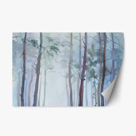 Repositionable sticker misty watercolor forest landscape • Wallissimo®