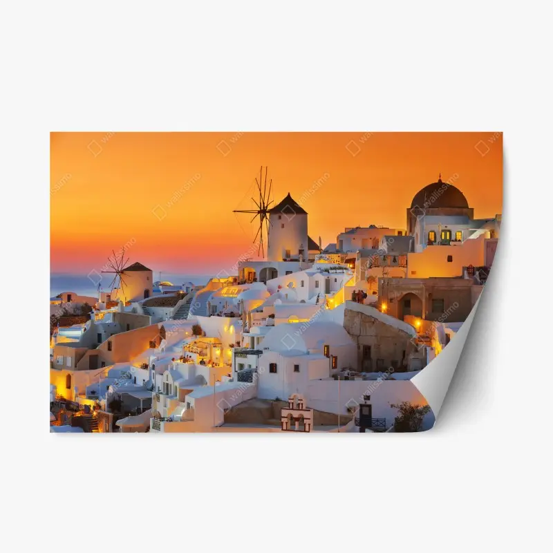 Repositionable sticker golden sunset over Oia, Santorini