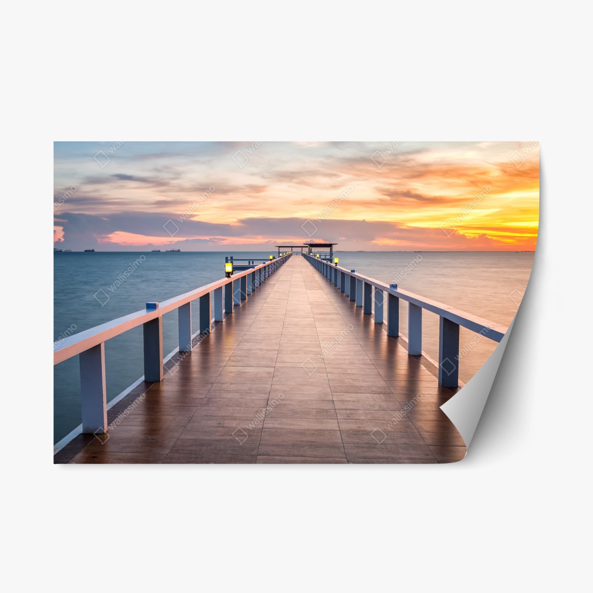 Repositionable sticker sunset pier at the harbor • Wallissimo® Repositionable sticker sunset pier at the harbor • Wallissimo®