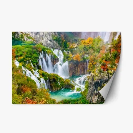 Repositionable sticker turquoise waterfall in autumn • Wallissimo®