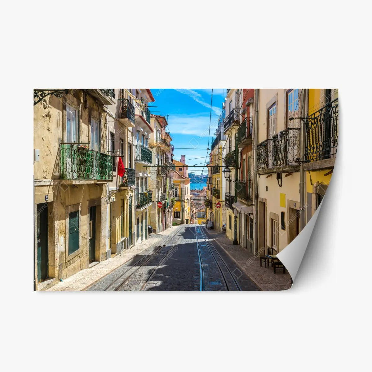 Repositionable sticker old Lisbon street on a summer day ⁕ Wallissimo® Repositionable sticker old Lisbon street on a summer day ⁕ Wallissimo®