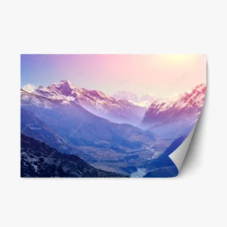Repositionable sticker pastel mountain valley sunrise • Wallissimo®
