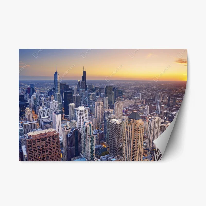 Repositionable sticker sunset city skyline panorama