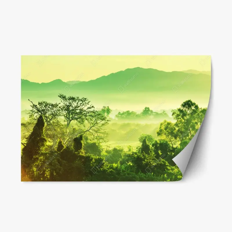 Repositionable sticker lush tropical jungle landscape
