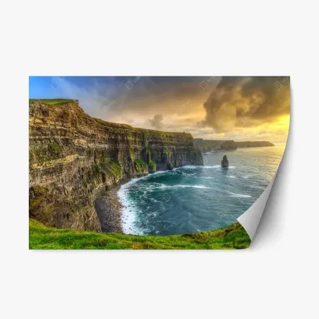 Repositionable sticker dramatic coastal cliffs at sunset • Wallissimo®