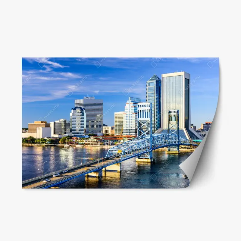 Repositionable sticker Jacksonville skyline with blue bridge