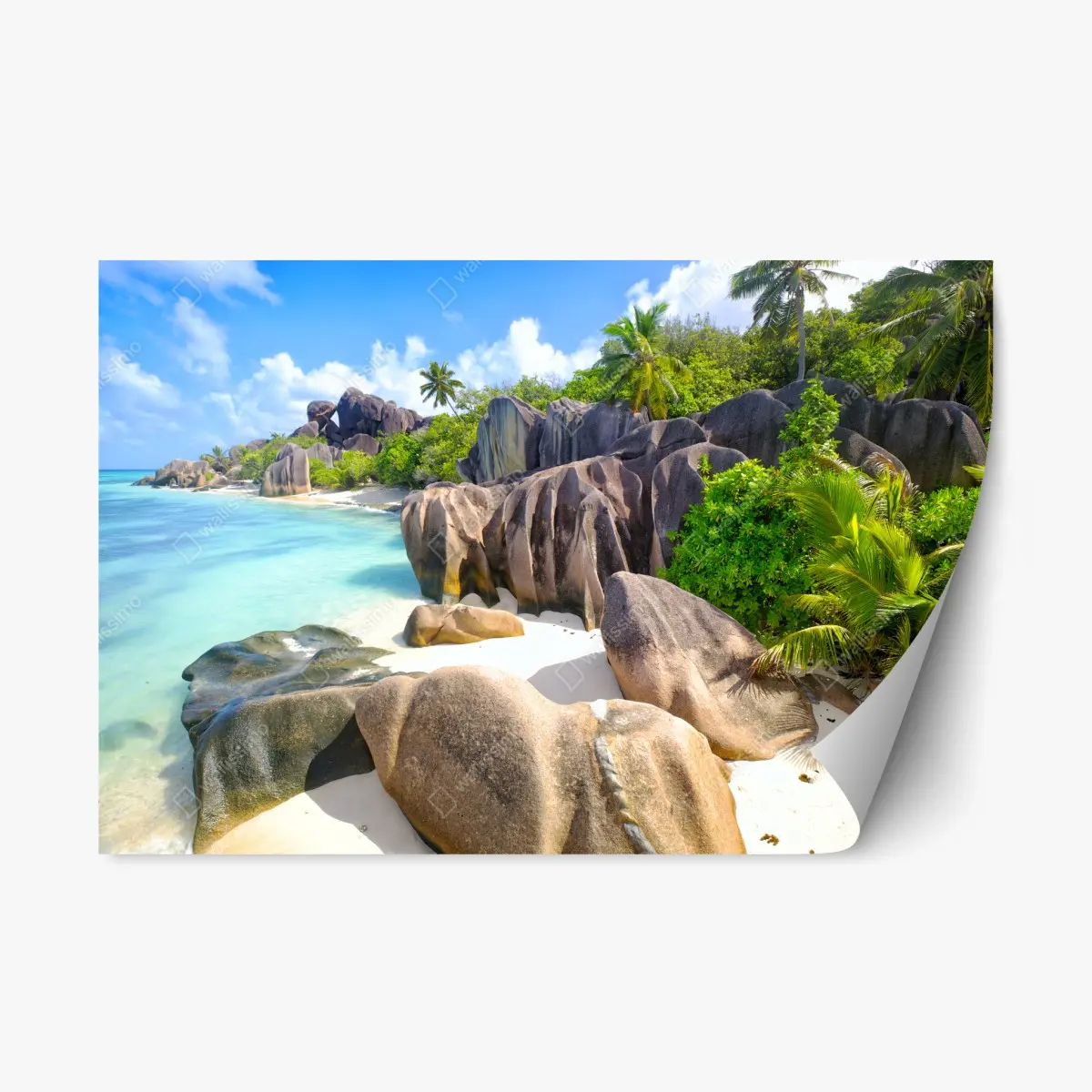 Repositionable sticker Anse Source d'Argent, La Digue turquoise beach paradise • Wallissimo® Repositionable sticker Anse Source d'Argent, La Digue turquoise beach paradise • Wallissimo®