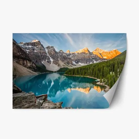 Repositionable sticker sunlit alpine lake reflection • Wallissimo®