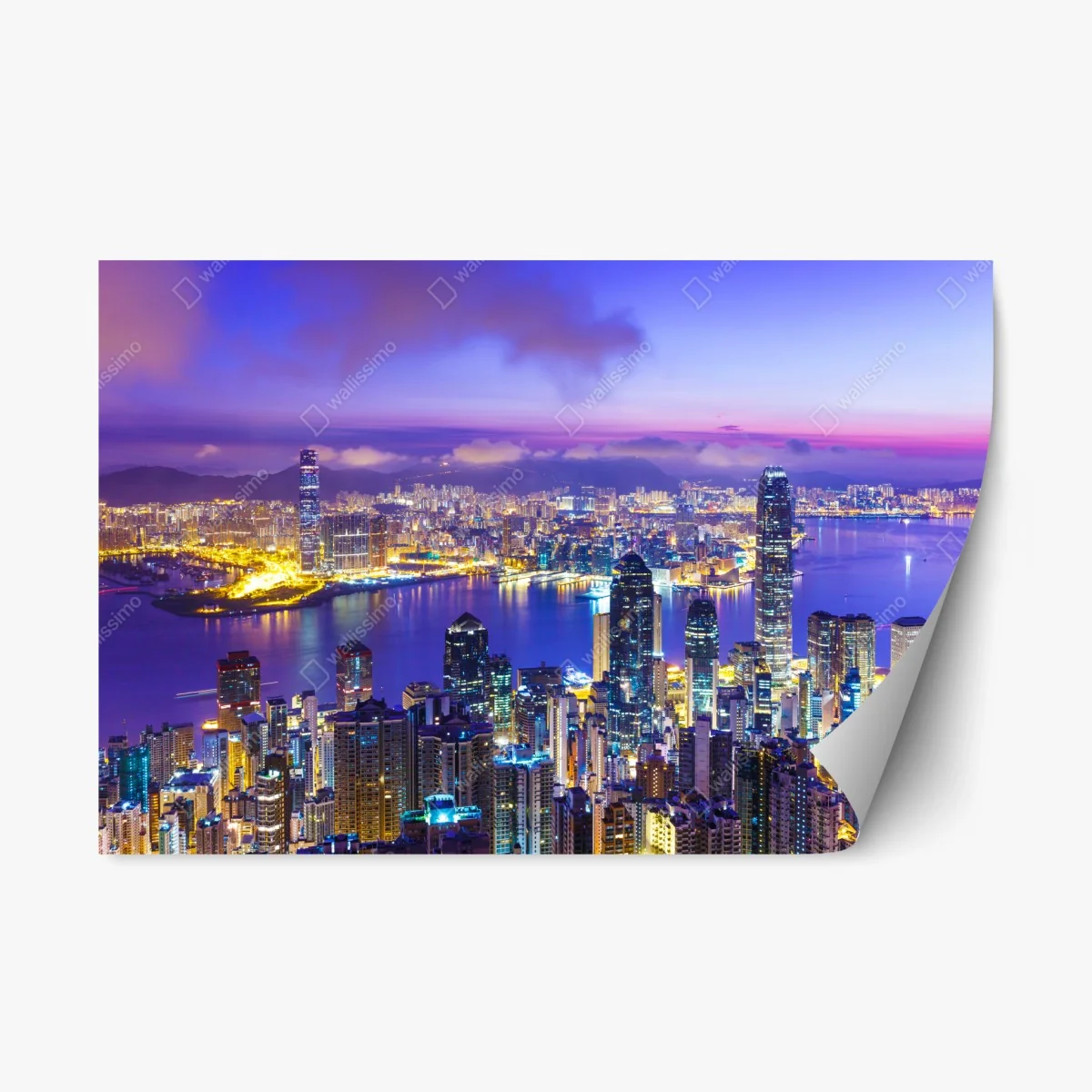 Repositionable sticker Hong Kong skyline at dawn • Wallissimo® Repositionable sticker Hong Kong skyline at dawn • Wallissimo®