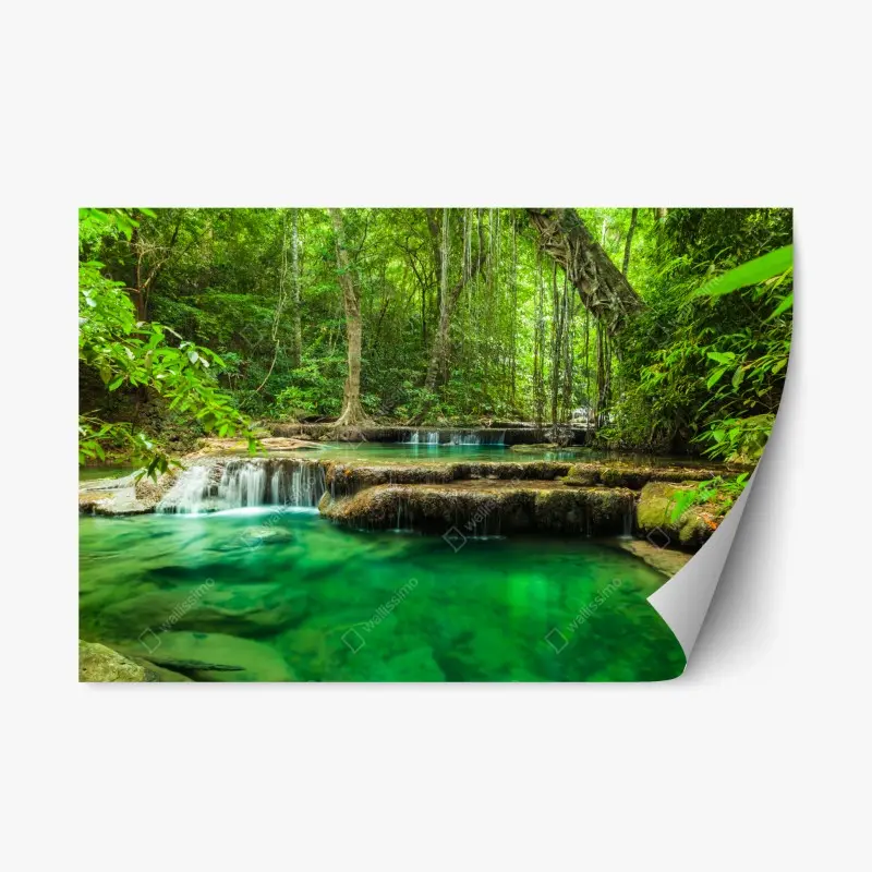 Repositionable sticker serene turquoise pools at Erawan waterfall