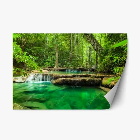 Repositionable sticker serene turquoise pools at Erawan waterfall • Wallissimo®