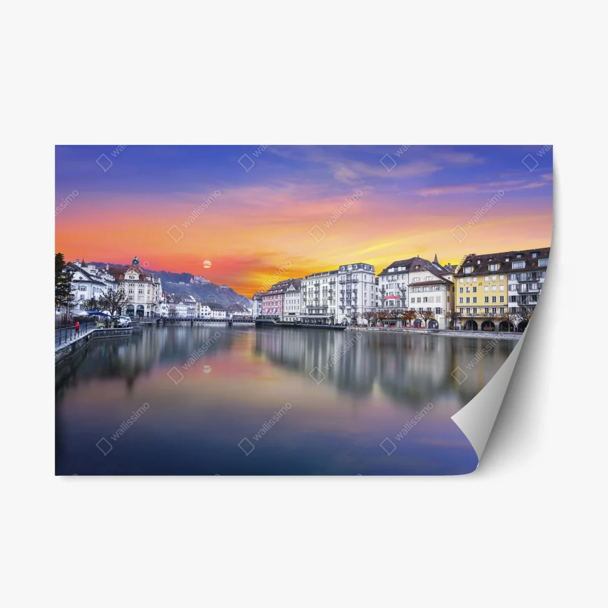 Repositionable sticker Lucerne river at twilight • Wallissimo® Repositionable sticker Lucerne river at twilight • Wallissimo®