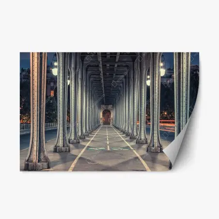Repositionable sticker symmetrical iron bridge corridor at night • Wallissimo®