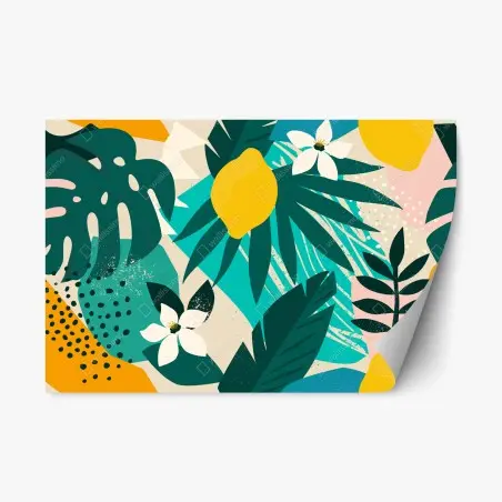 Repositionable sticker tropical lemon leaves pattern • Wallissimo®