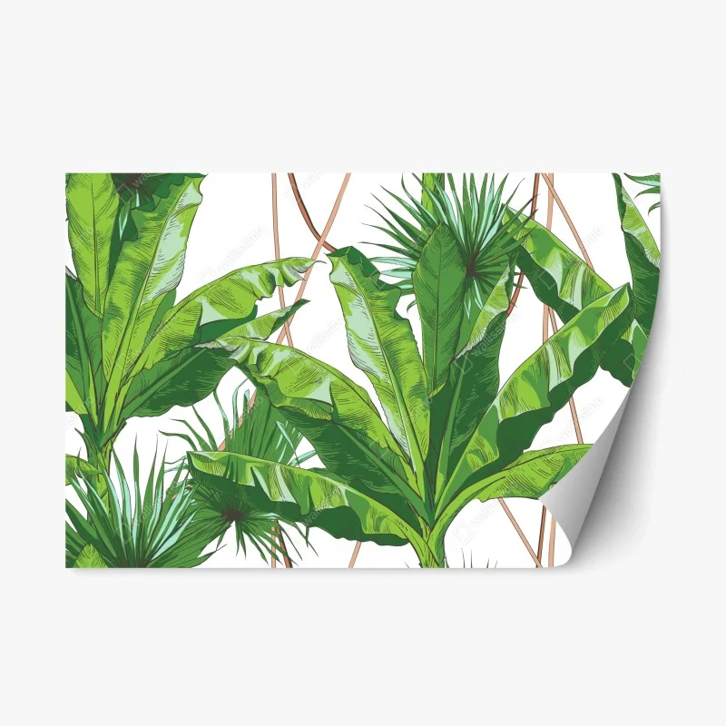 Repositionable sticker lush tropical banana leaf pattern