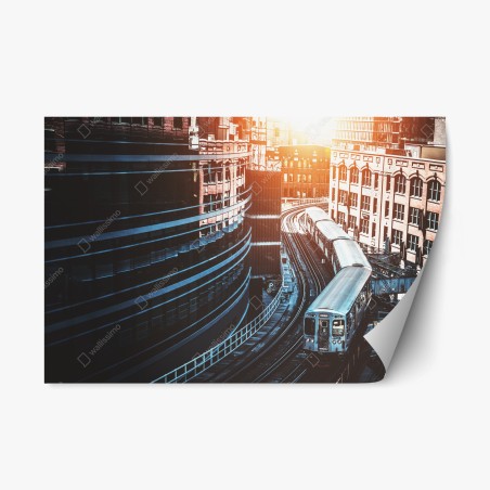 Repositionable sticker Chicago elevated train between buildings • Wallissimo®