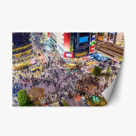 Repositionable sticker Shibuya crossing night cityscape • Wallissimo®