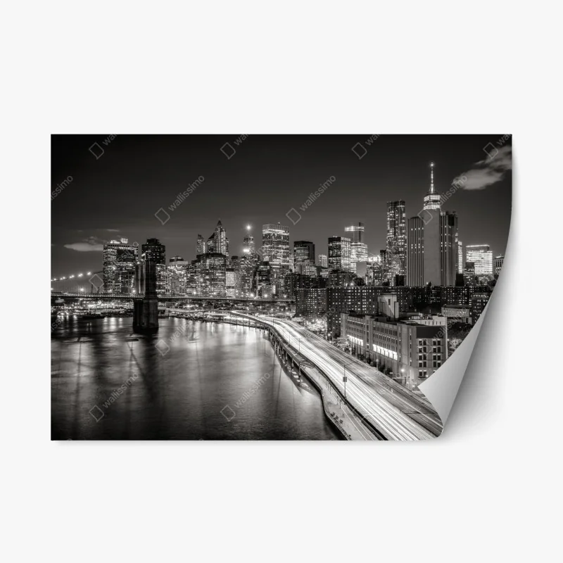 Repositionable sticker monochrome city skyline at night