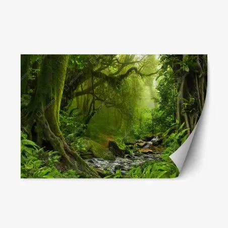 Repositionable sticker enchanted green forest stream • Wallissimo®