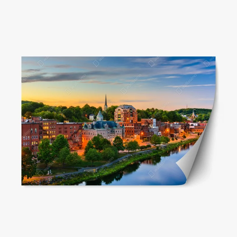 Repositionable sticker Augusta skyline at sunset over the Kennebec River