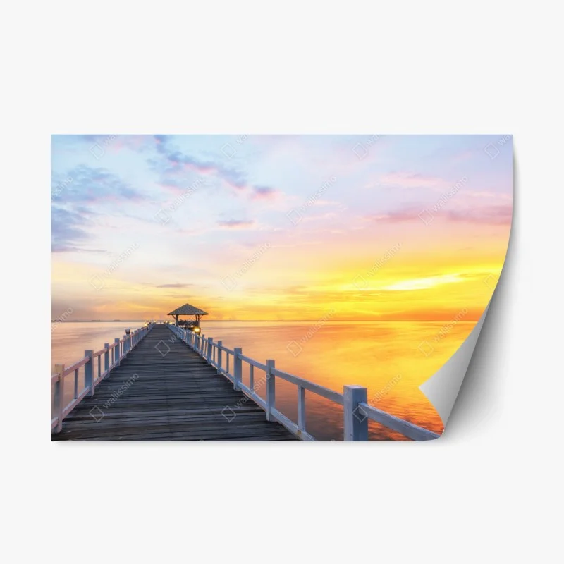 Repositionable sticker wooden pier at sunrise