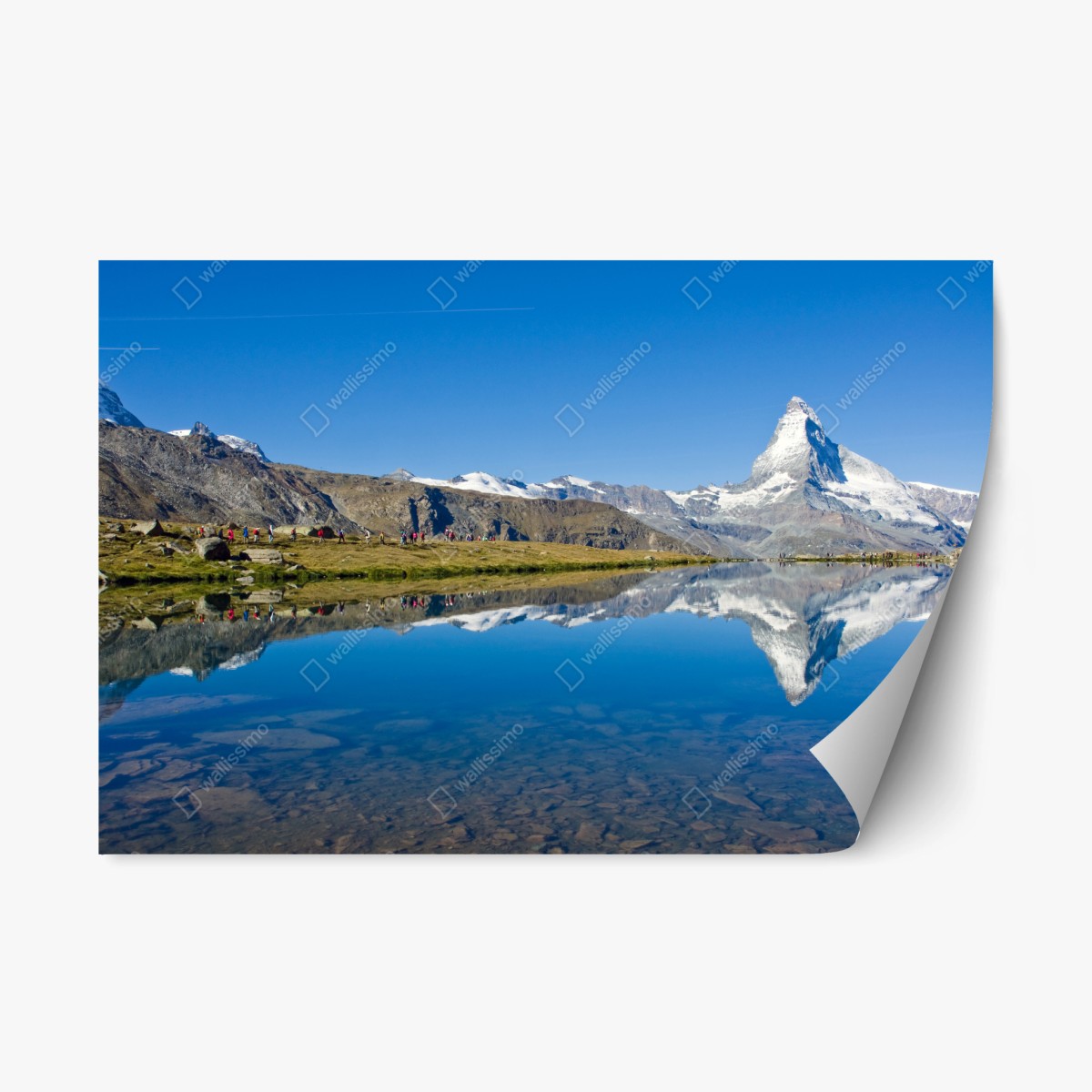 Repositionable sticker alpine mountain reflection over calm lake • Wallissimo® Repositionable sticker alpine mountain reflection over calm lake • Wallissimo®