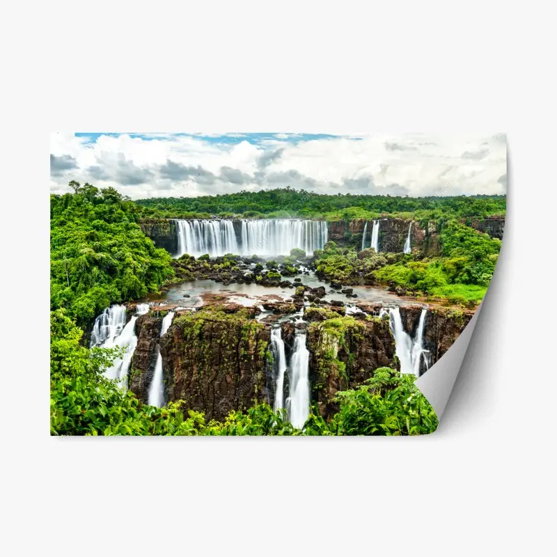 Repositionable sticker lush green waterfall panorama