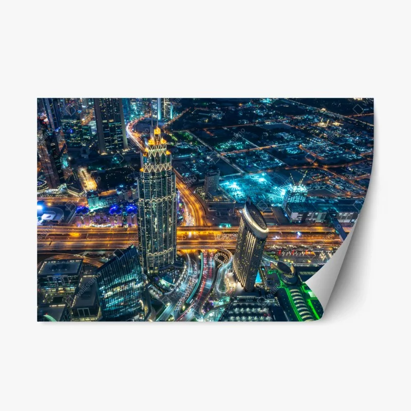 Repositionable sticker Dubai night skyline from Burj Khalifa
