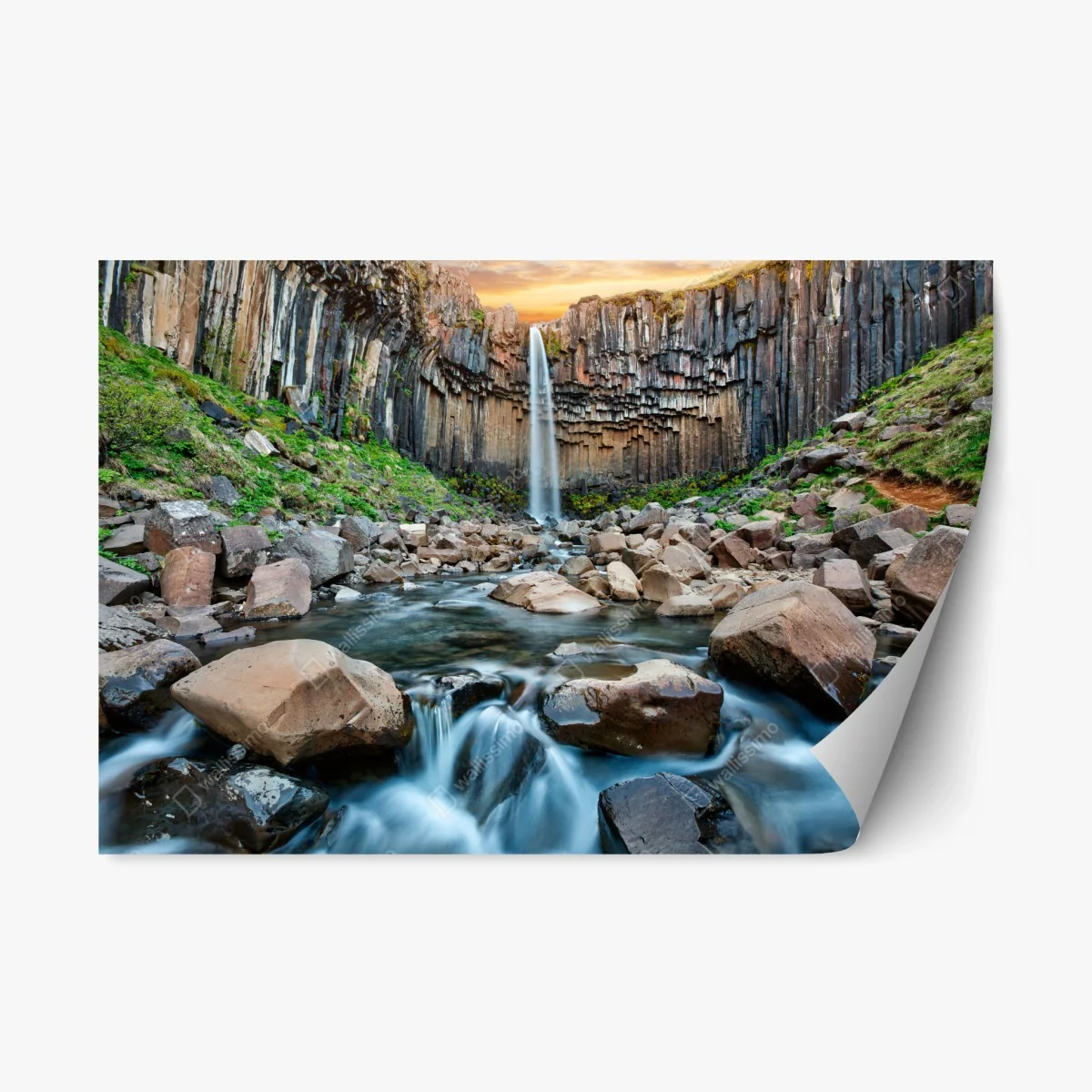 Repositionable sticker dramatic waterfall amid basalt cliffs ⁕ Wallissimo® Repositionable sticker dramatic waterfall amid basalt cliffs ⁕ Wallissimo®