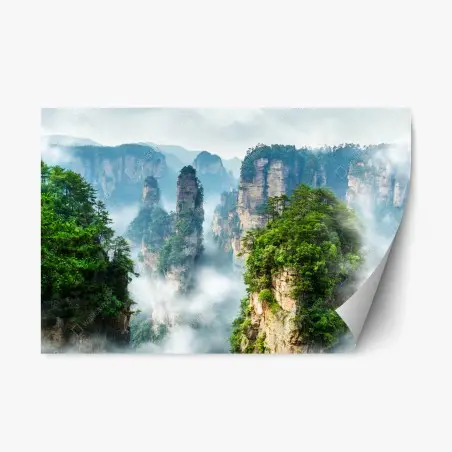 Repositionable sticker misty mountain pillars • Wallissimo®
