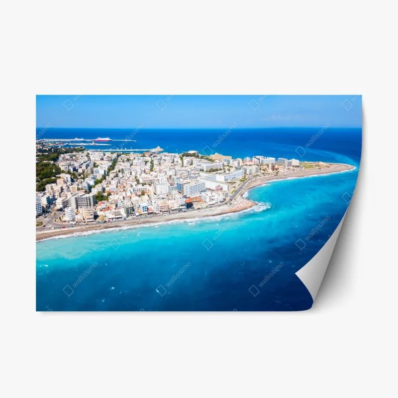 Repositionable sticker aerial panorama of Rhodes coastline