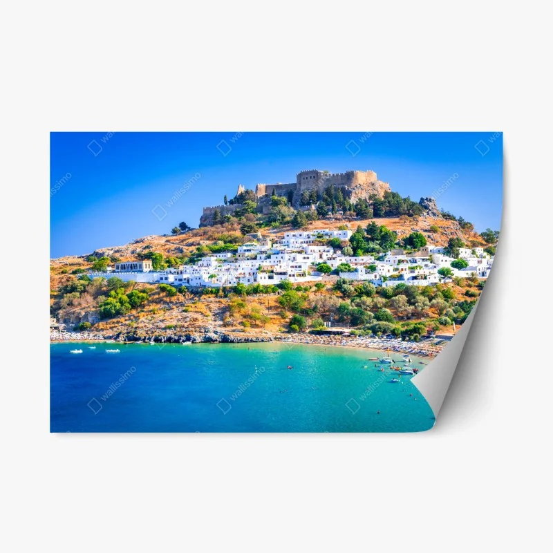 Repositionable sticker Lindos village and acropolis, Rhodes