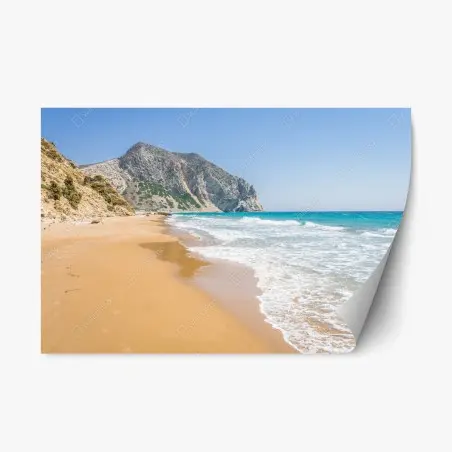 Repositionable sticker sunlit turquoise beach with cliffs • Wallissimo®