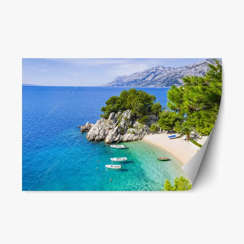 Repositionable sticker tranquil turquoise cove with boats